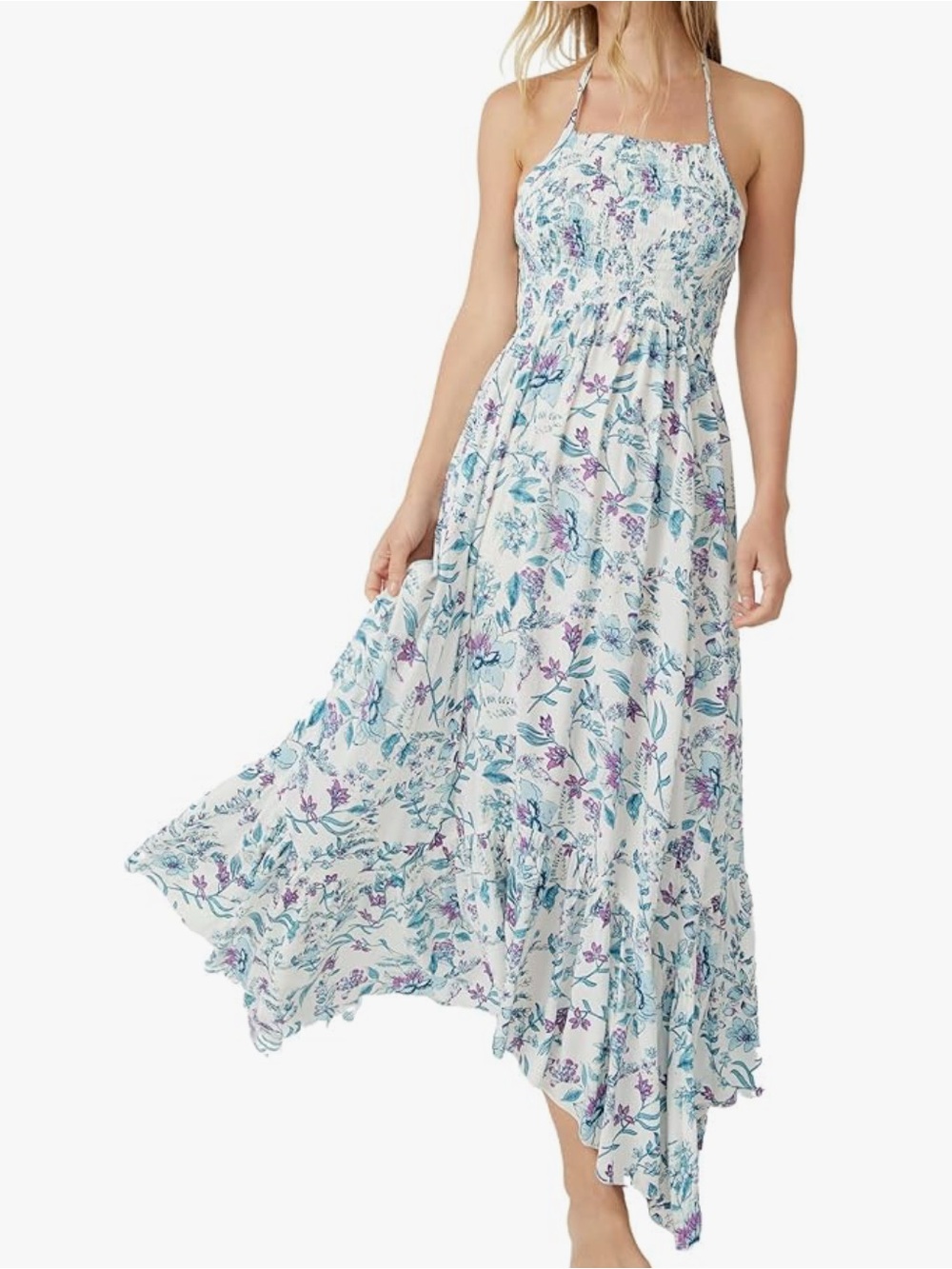 Free People Intimately FP Floral Smocked Halter Maxi Dress women’s Large NWOT